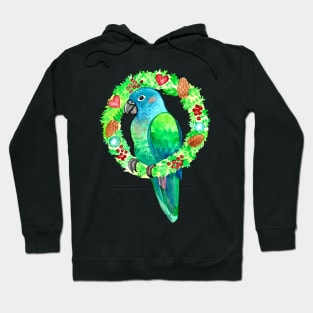 Blue Headed Pionus Parrot Wreath Watercolor Hoodie